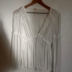 Free People White Pleated Blouse